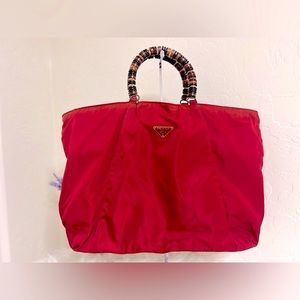 PRADA Tessuto Nylon Tote with Wooden Handles